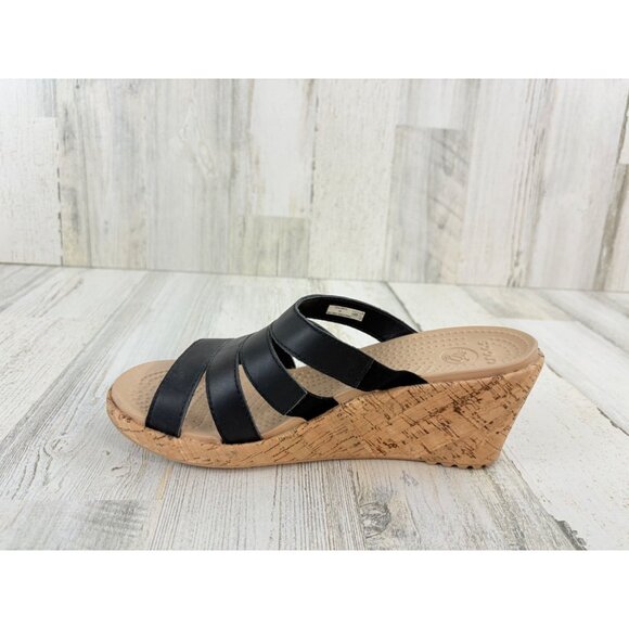 Crocs A Leigh Wedge Sandals Womens 9 Strappy Slip On Comfort Shoes Cork Heel - Picture 8 of 12